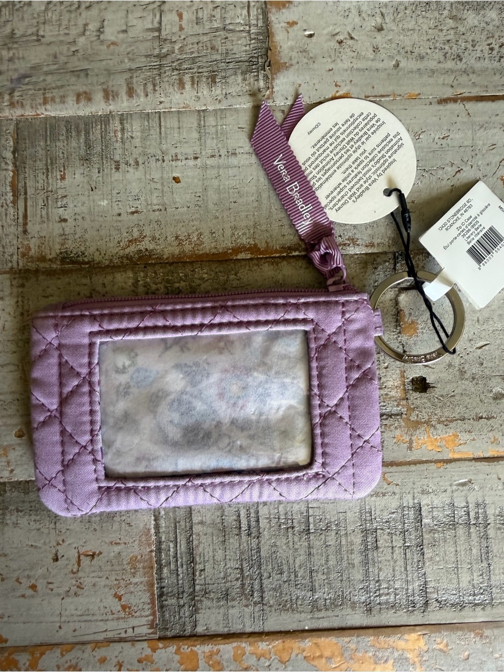 Vera Bradley Disney Cogsworth Purple Quilted Wallet Pouch with Key Ring - Picture 3 of 4